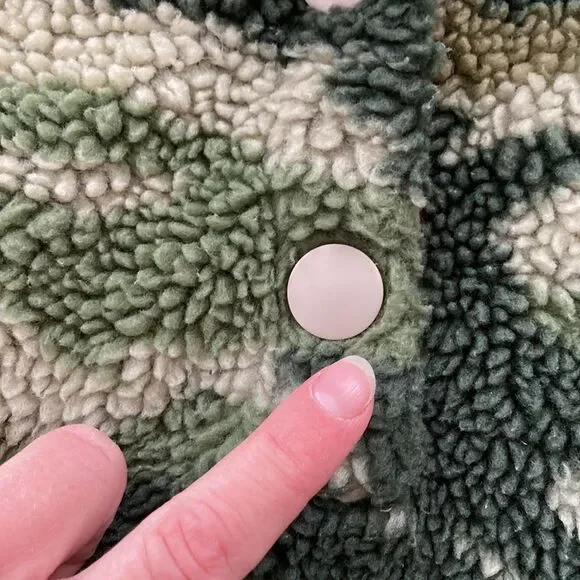 Jcrew Vintage Camo Sherpa Snap Pullover Button Fleece Jacket xs - Picture 13 of 13